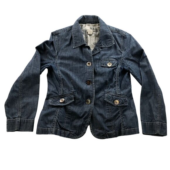 J. Jill Women Jean Jacket Small Petite Denim Blazer Classic Casual Button Up Y2K - Picture 1 of 12